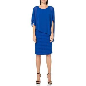 Adrianna Papell Flutter Dress Size 8 Royal Blue Kaftan Drape Cape Formal Wedding